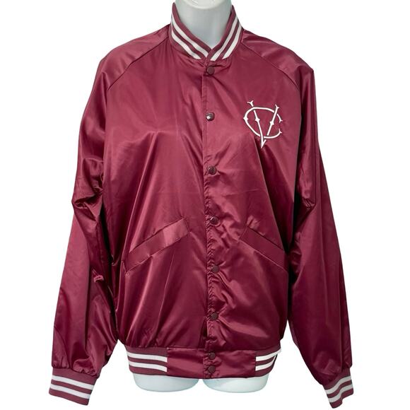 Vidcon 9 Burgundy Red Embroidered Satin Cardinal Bomber Jacket Size S Creator - Picture 4 of 12